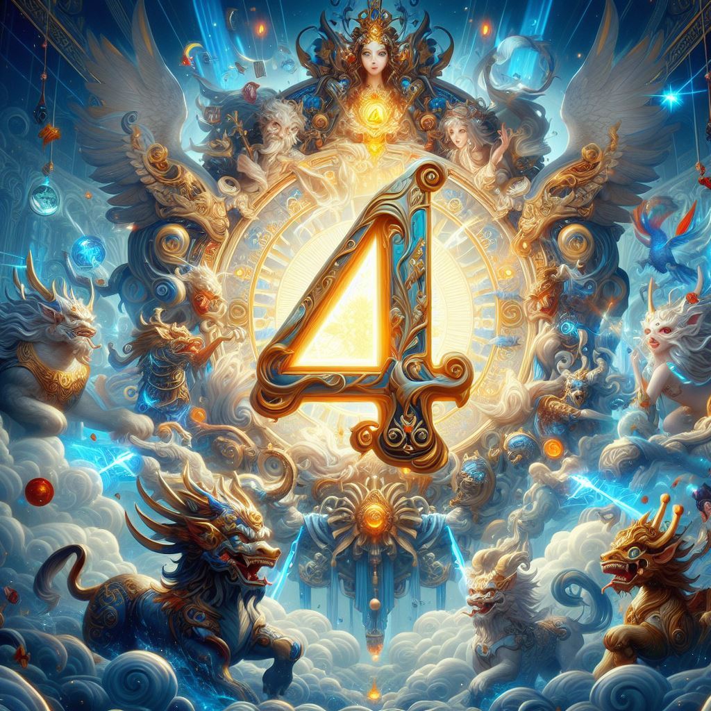 Enchanting scene featuring the divine Age of the Gods: Lucky Number 4, surrounded by mythical elements and a captivating aura.
